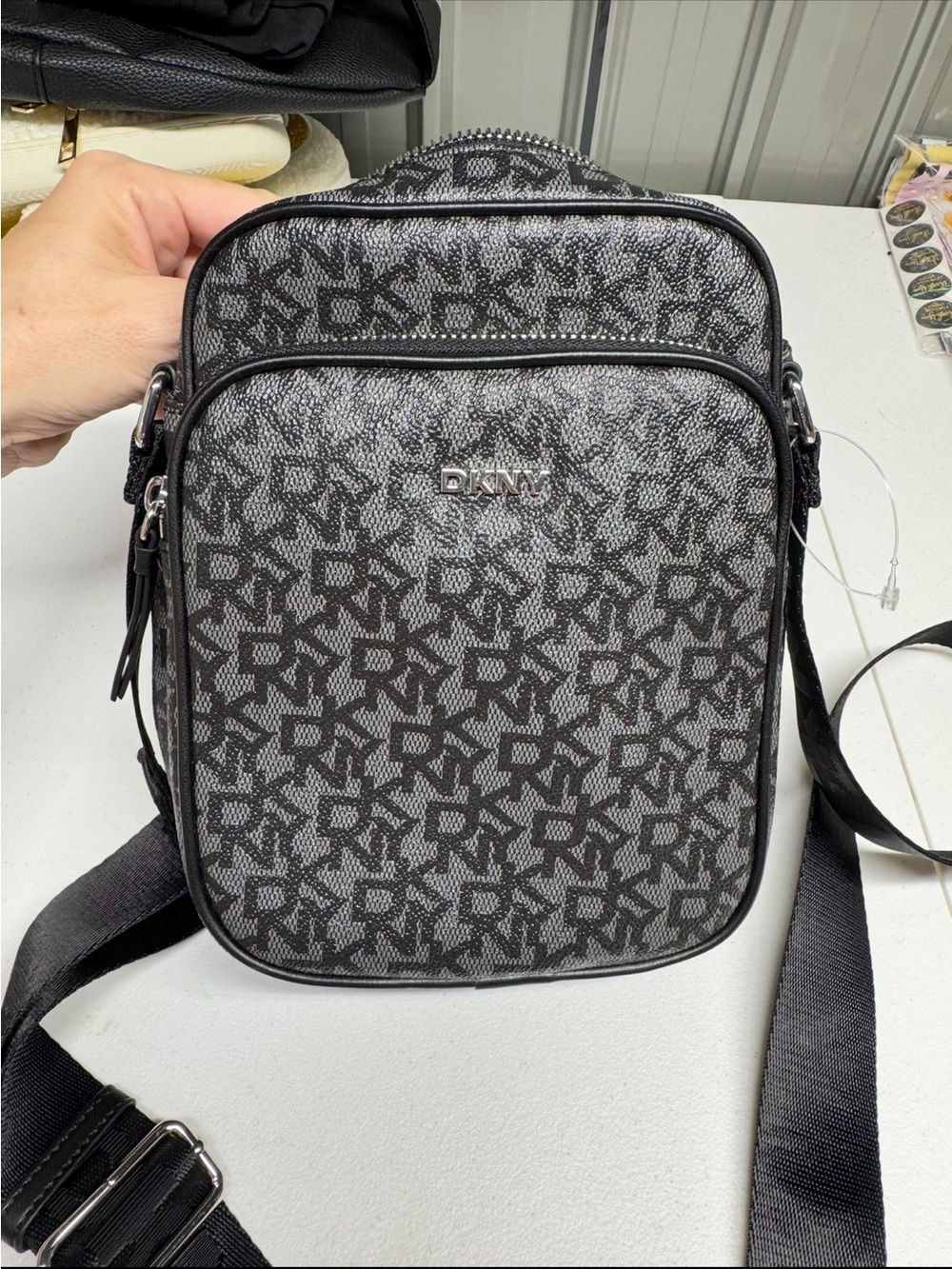Dkny Black and Gray Monogram Messenger Bag
